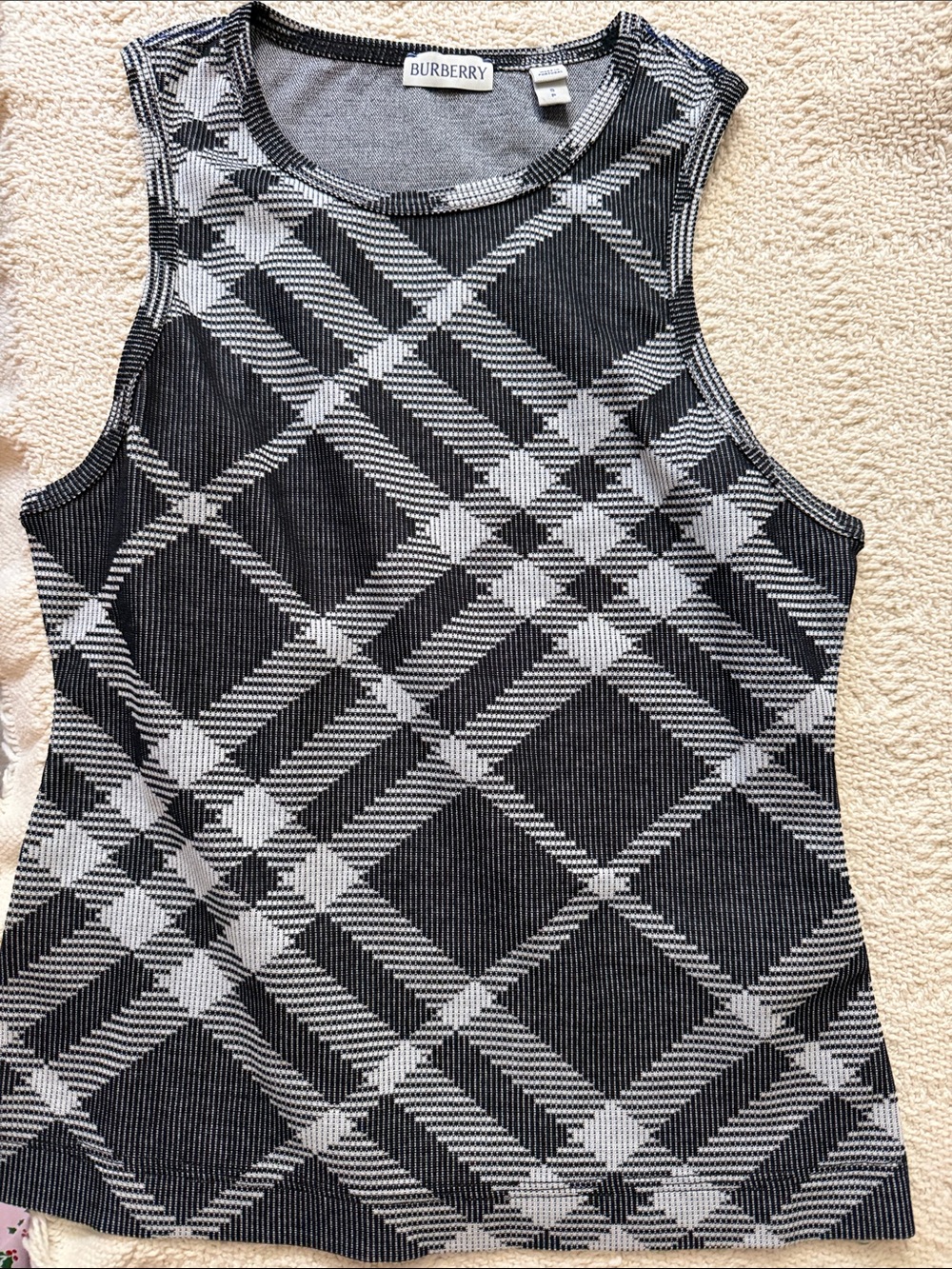 Burberry Black and White Plaid Sleeveless Knit Tank